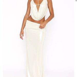 Cream Ruched Slip Maxi Skirt for Brides